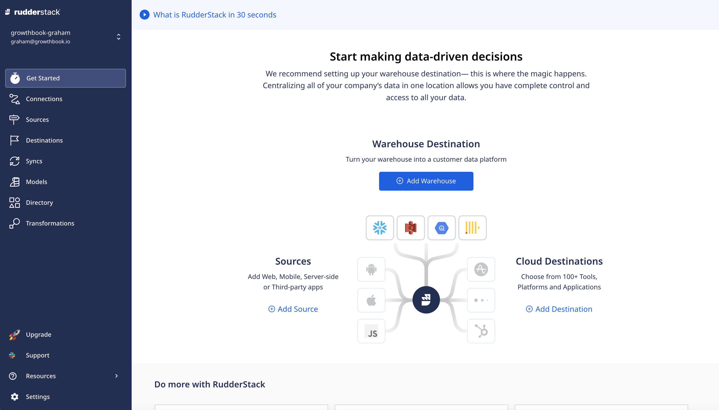 Add a data warehouse destination for Rudderstack